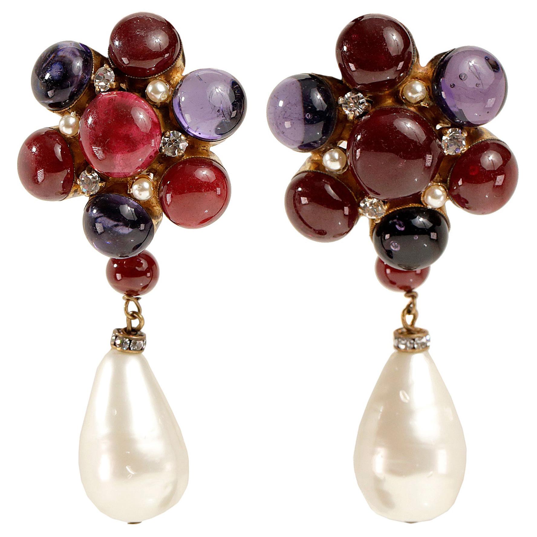 Chanel Gripoix and Pearl Flower Earrings