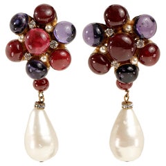 Vintage Chanel Gripoix and Pearl Flower Earrings