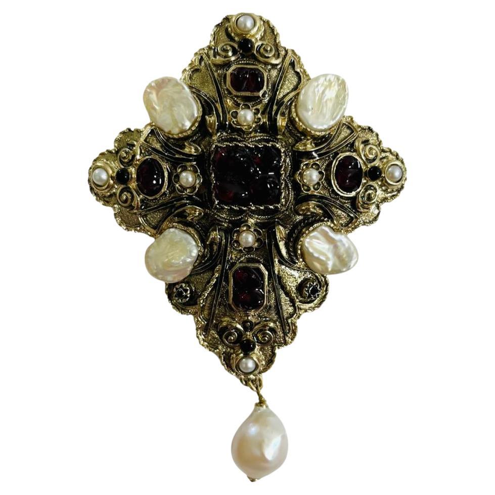 Chanel White Maltese Cross Brooch For Sale at 1stDibs