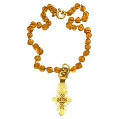 1994 Retro CHANEL Gripoix Beaded Gold Plated Charm Necklace