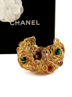 CHANEL Gripoix Birds Nest Wire Logo Cuff Bracelet