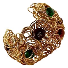 CHANEL Gripoix Birds Nest Wire Logo Cuff Bracelet