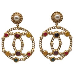 Chanel Gripoix Cabochon, Pearl and Enamel Large Pendant Earrings, 2018