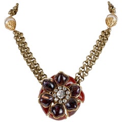 Retro Chanel Gripoix Camellia Pendant Necklace