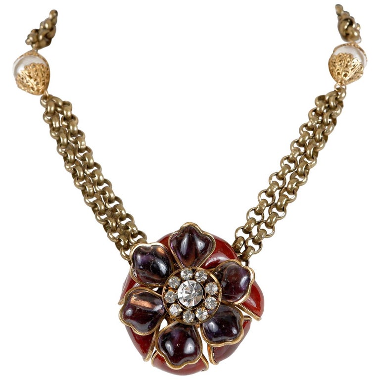 Chanel Flower Necklace With Gripoix Crystals