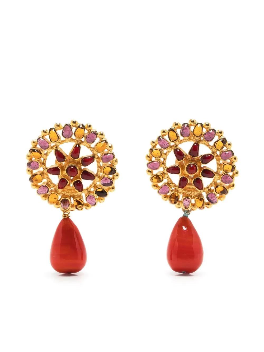 Chanel Gripoix Coral Drop Earrings Signed 1996 In Good Condition For Sale In London, GB