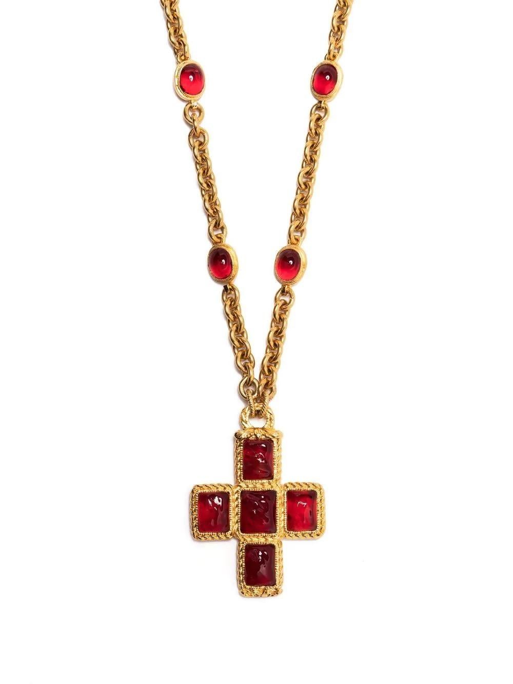 Chanel Gripoix Cross Pendant Necklace 1