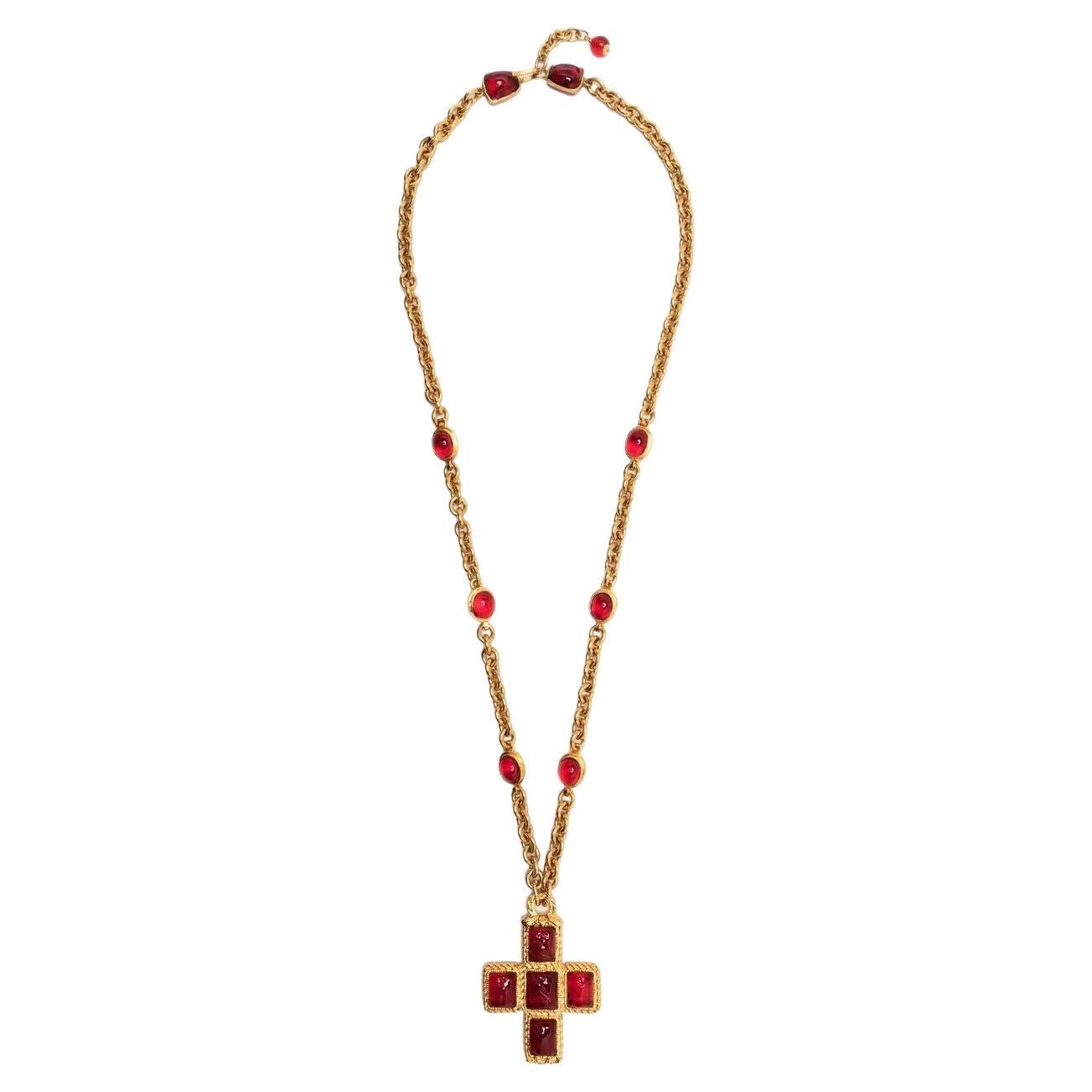 Chanel Gripoix Cross Pendant Necklace
