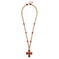 Retro Chanel Gripoix Cross Pendant Necklace