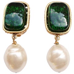 Vintage Chanel Gripoix Drop Pearl Earrings 1993