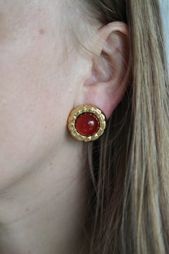 Chanel Gripoix Earrings. Genuine CHANEL Glass Cabochon Coil Weave Clip on.
