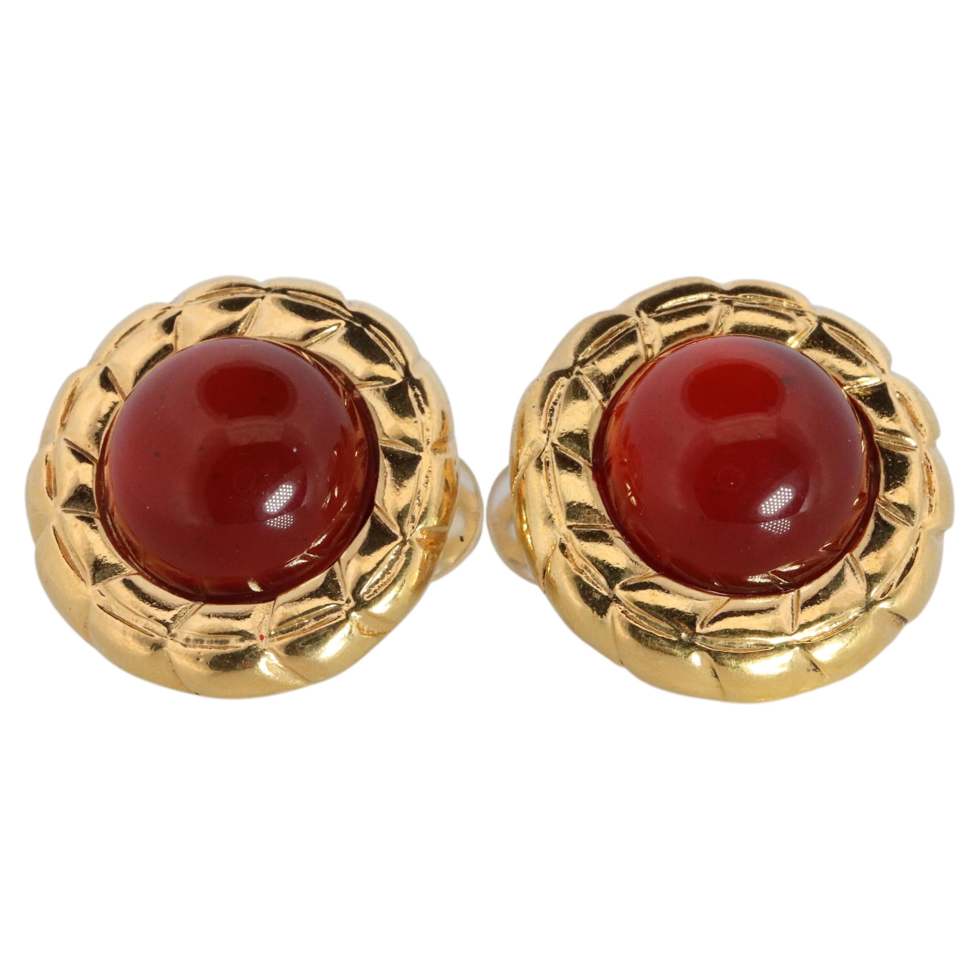 Chanel Gripoix Earrings. Genuine CHANEL Glass Cabochon Coil Weave Clip on.