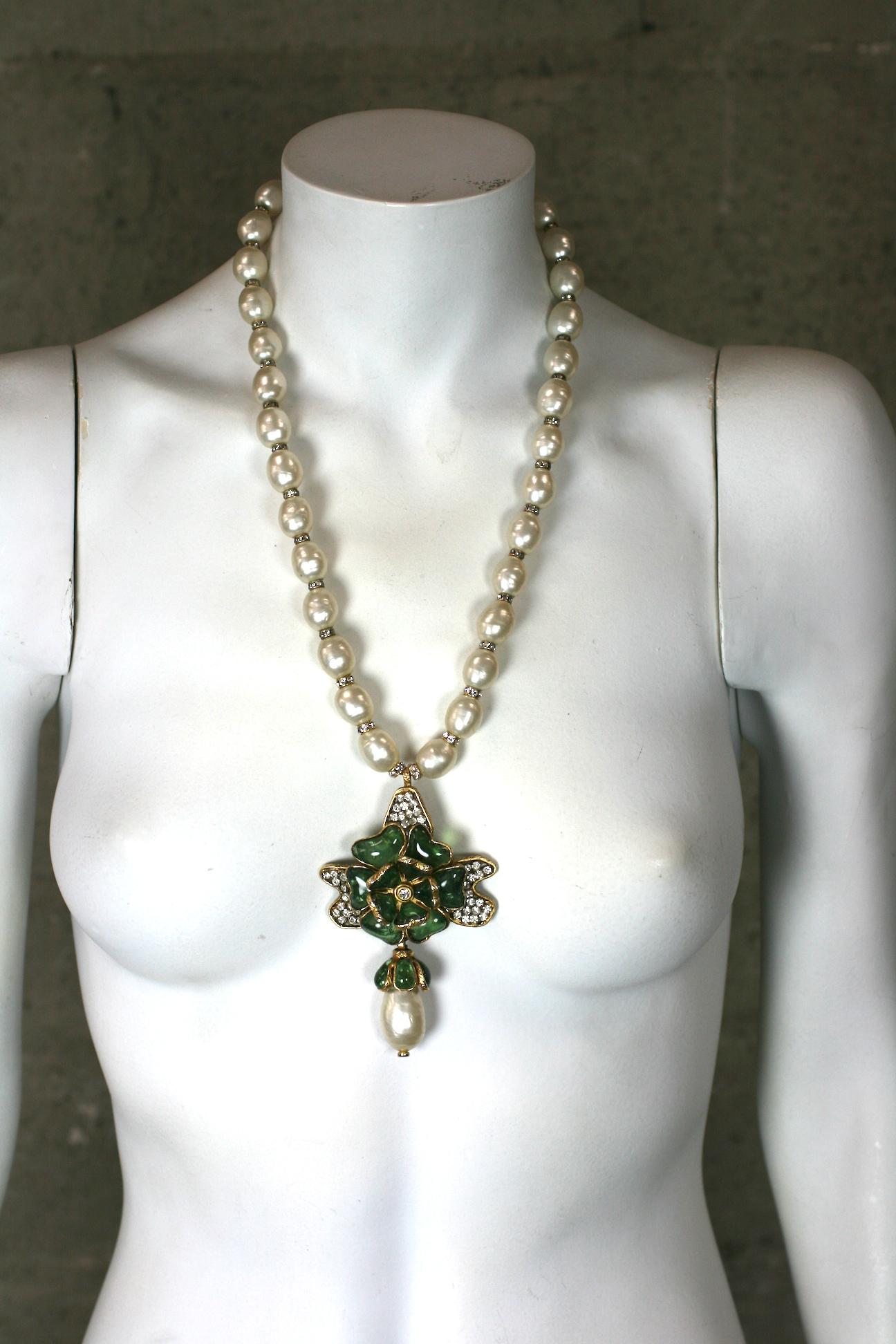 Chanel Gripoix Emerald and Pearl Flower Necklace 3