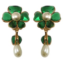 Chanel Gripoix Emerald Floral Drop Earrings