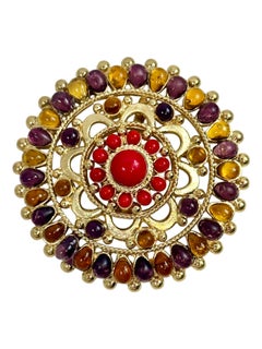 Chanel Gripoix Fall 1993 Gilded metal glass brooch