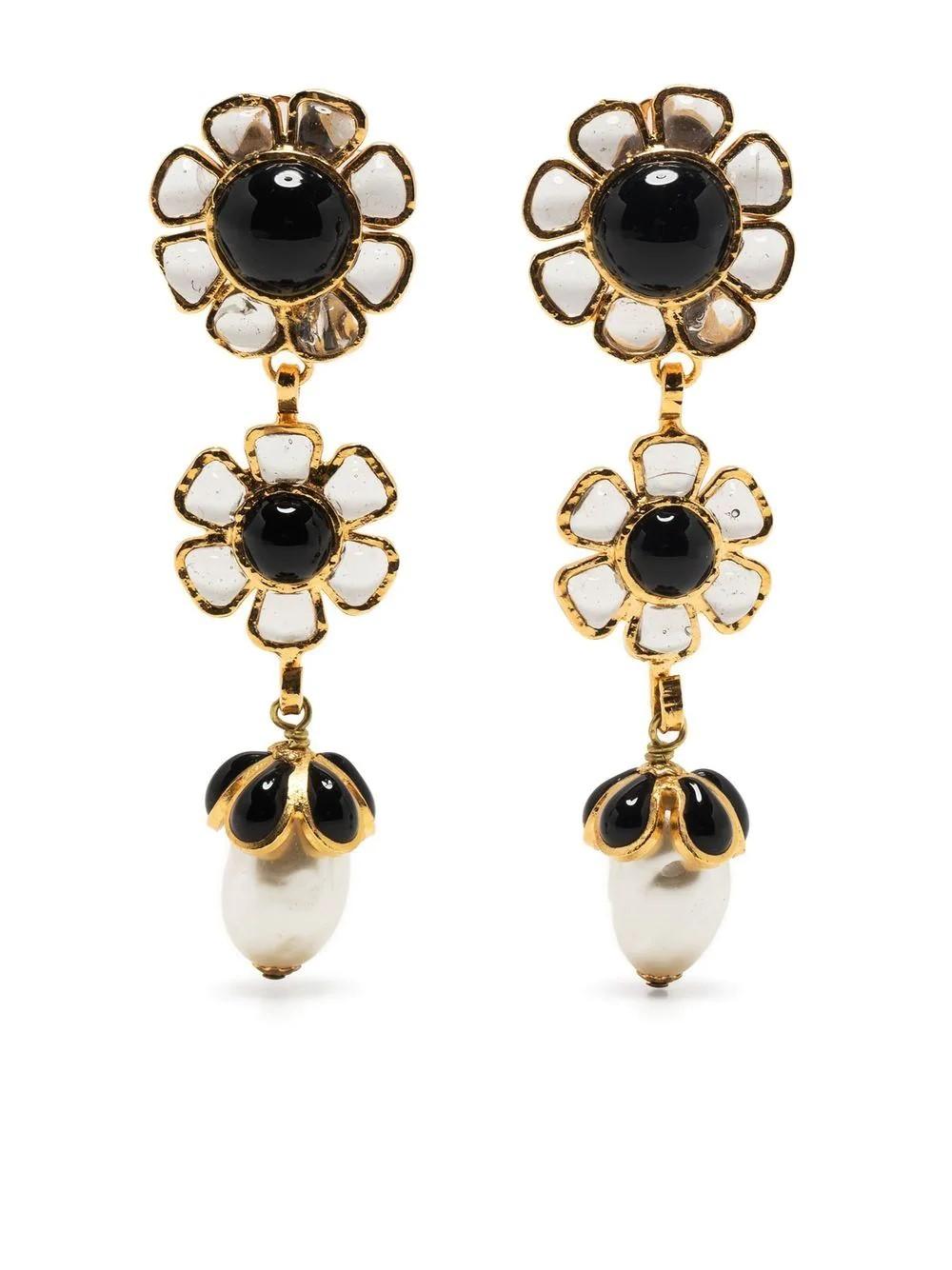 Women's or Men's Chanel Gripoix Floral Drop Earrings For Sale