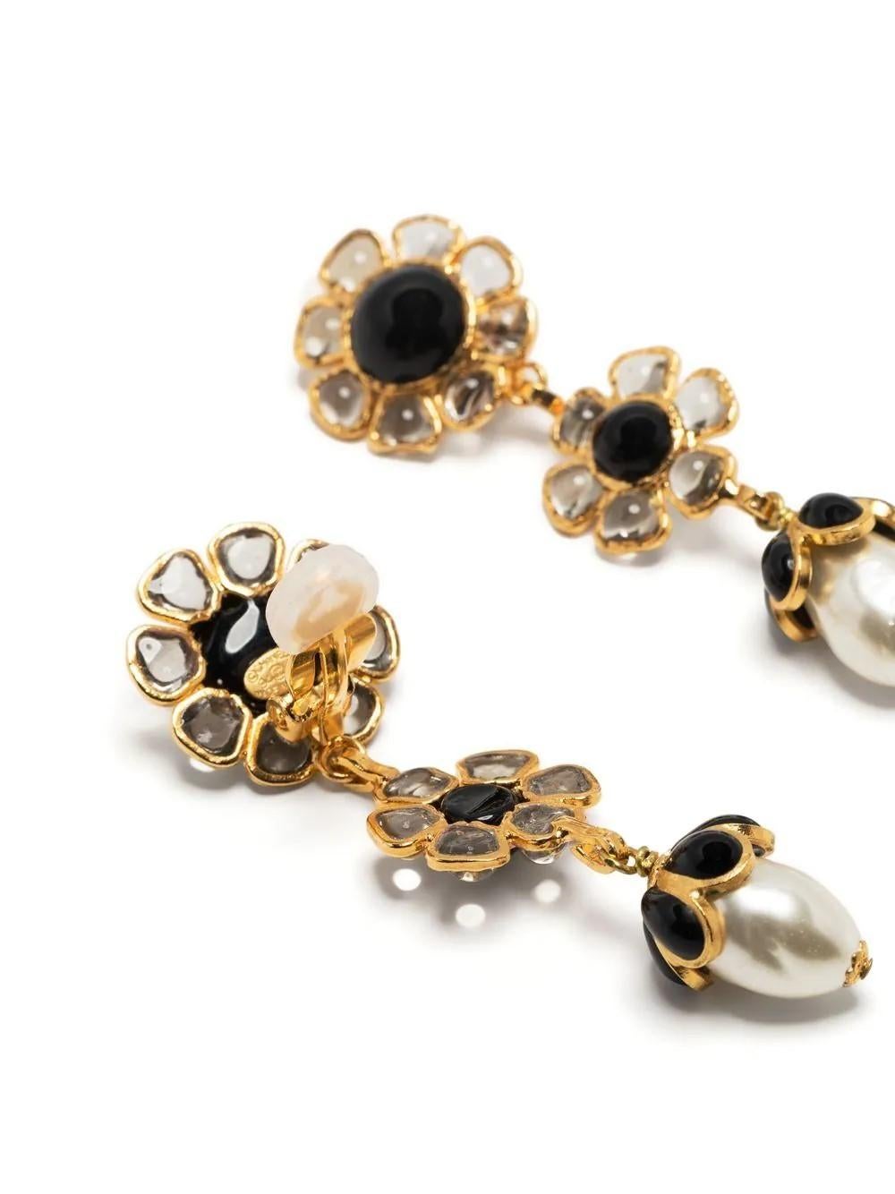 Chanel Gripoix Floral Drop Earrings For Sale 1