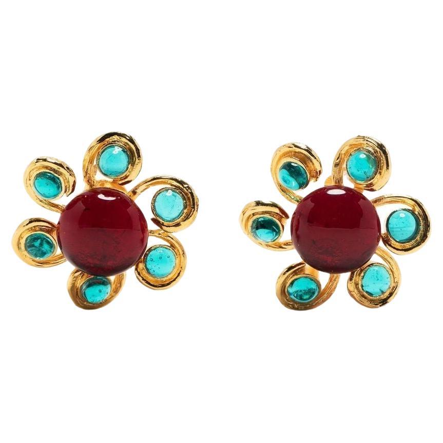 Vintage Chanel Gold CC Red Gripoix Stud Earrings – Madison Avenue Couture