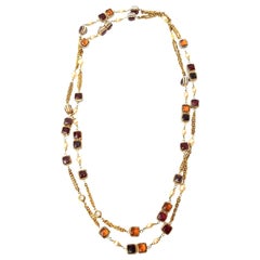 Rare Chanel Gripoix Purple, Pink Amber Glass, Faux Pearl & Chain Strand Necklace