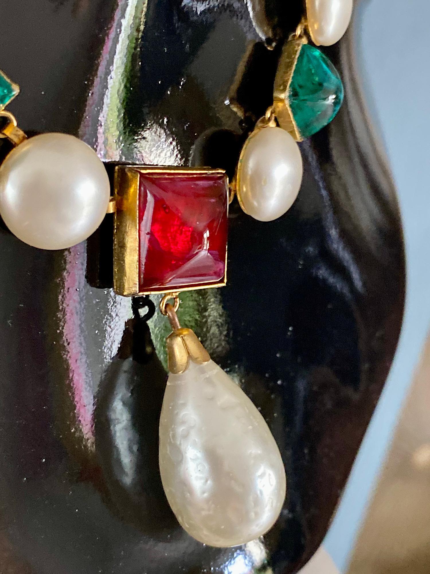 Chanel Gripoix glass pearl drop Necklace For Sale 4