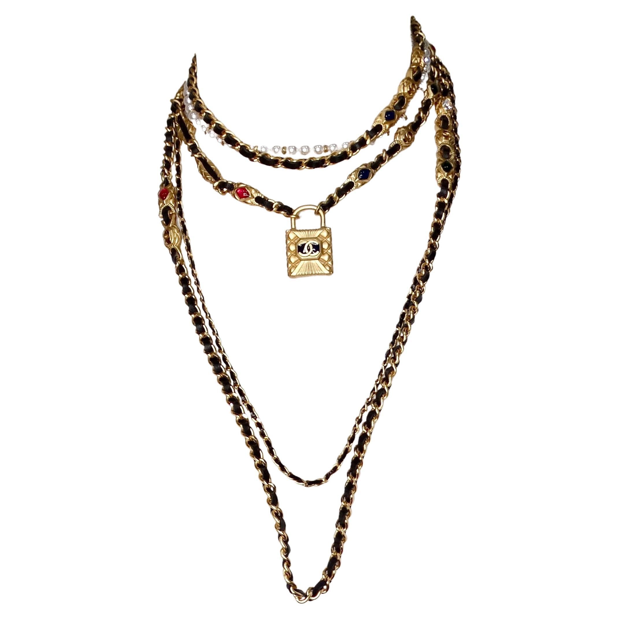 Chanel - Collier multibrins en cuir et chaîne en or 2020