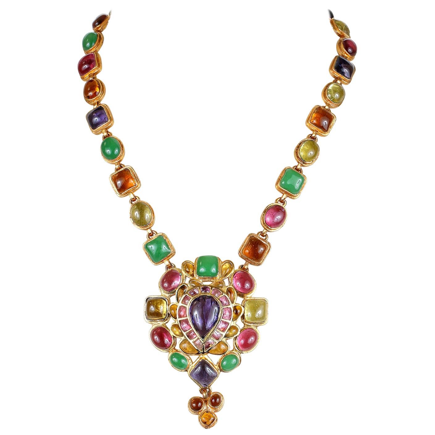 Chanel Gripoix Multicolor Drop Pendant Necklace