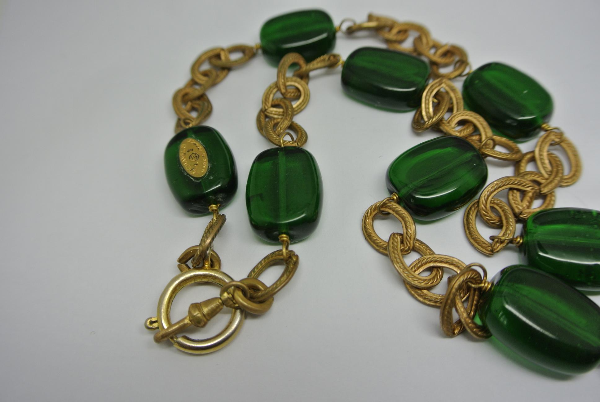 Chanel Gripoix Poured Glass blue green beaded drop Necklace In Fair Condition For Sale In London, GB
