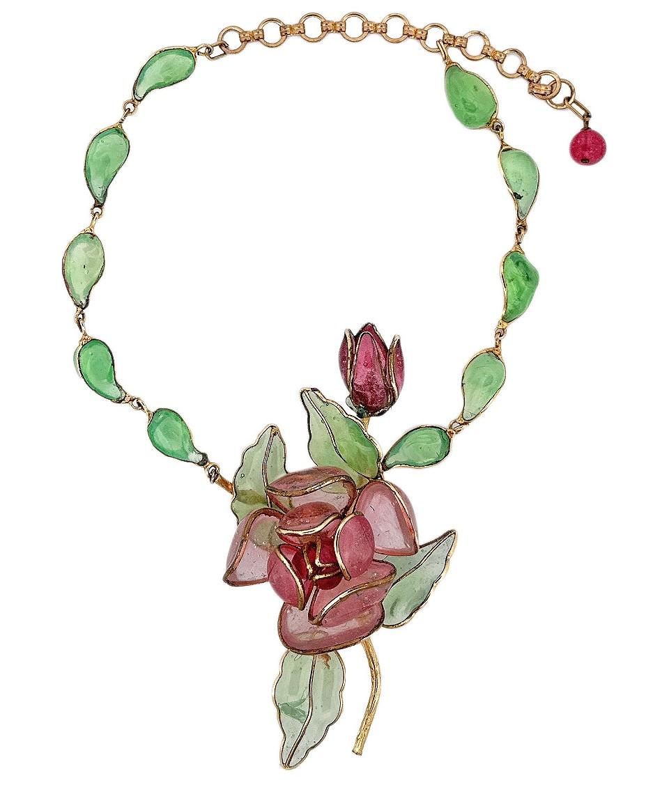 Women's Chanel Gripoix Unsigned 70's Floral Necklace For Sale