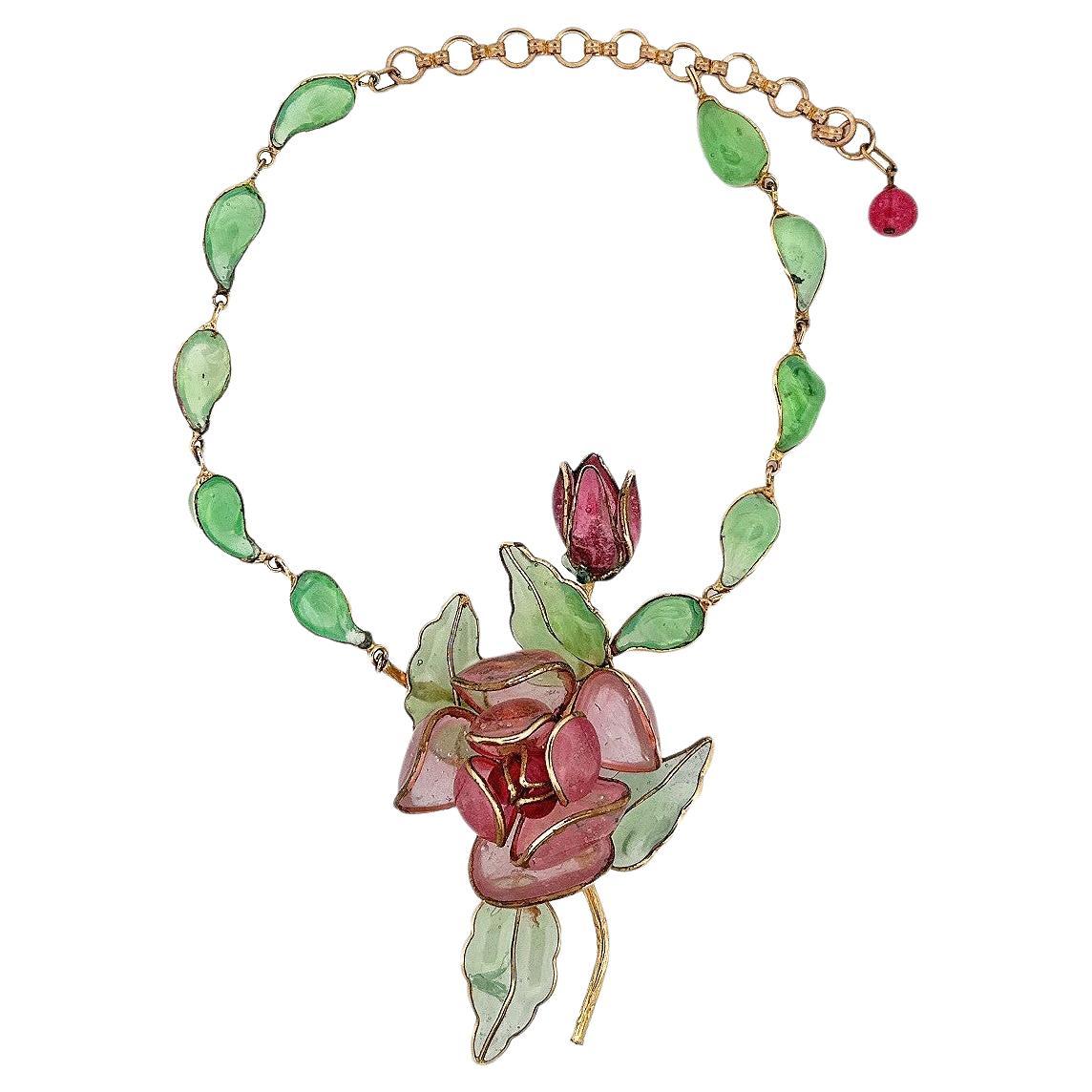 Chanel Gripoix Unsigned 70's Floral Necklace For Sale