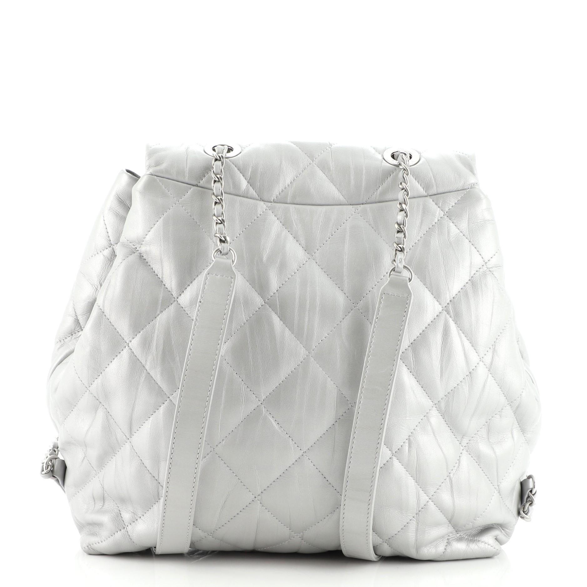 chanel silver backpack