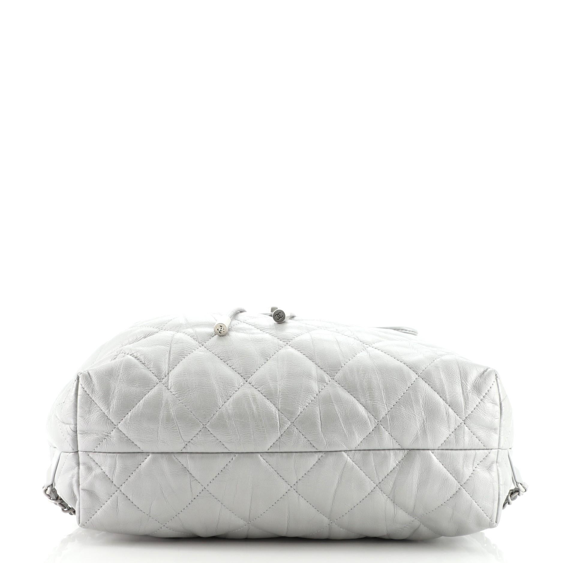 Gray Chanel Ground Control Flap Backpack Quilted Iridescent Calfskin Small