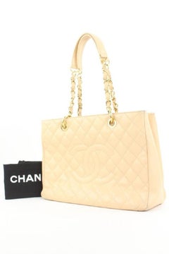 Chanel GST Beige Caviar Leather Grand Shopping Fourre-tout Chain Bag  10ccs114