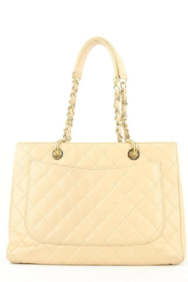 Chanel GST Beige Caviar Leather Grand Shopping Tote Chain Bag  10ccs114 In Good Condition For Sale In Dix hills, NY