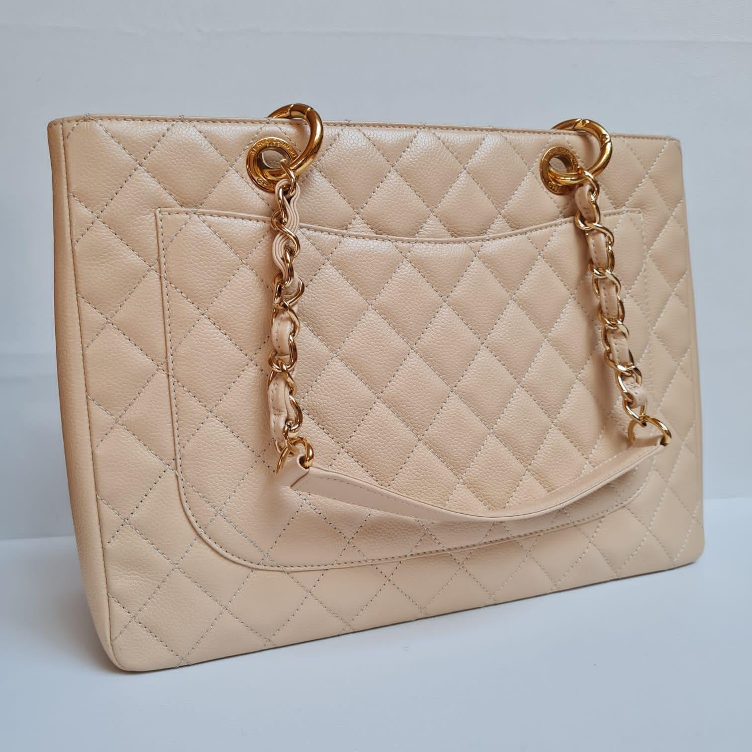 Chanel GST Beige Caviar Quilted Bag  11