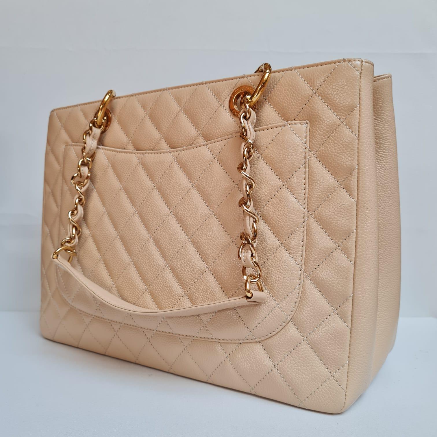 Chanel GST Beige Caviar Quilted Bag  12