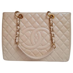Chanel GST Beige Caviar Quilted Bag 