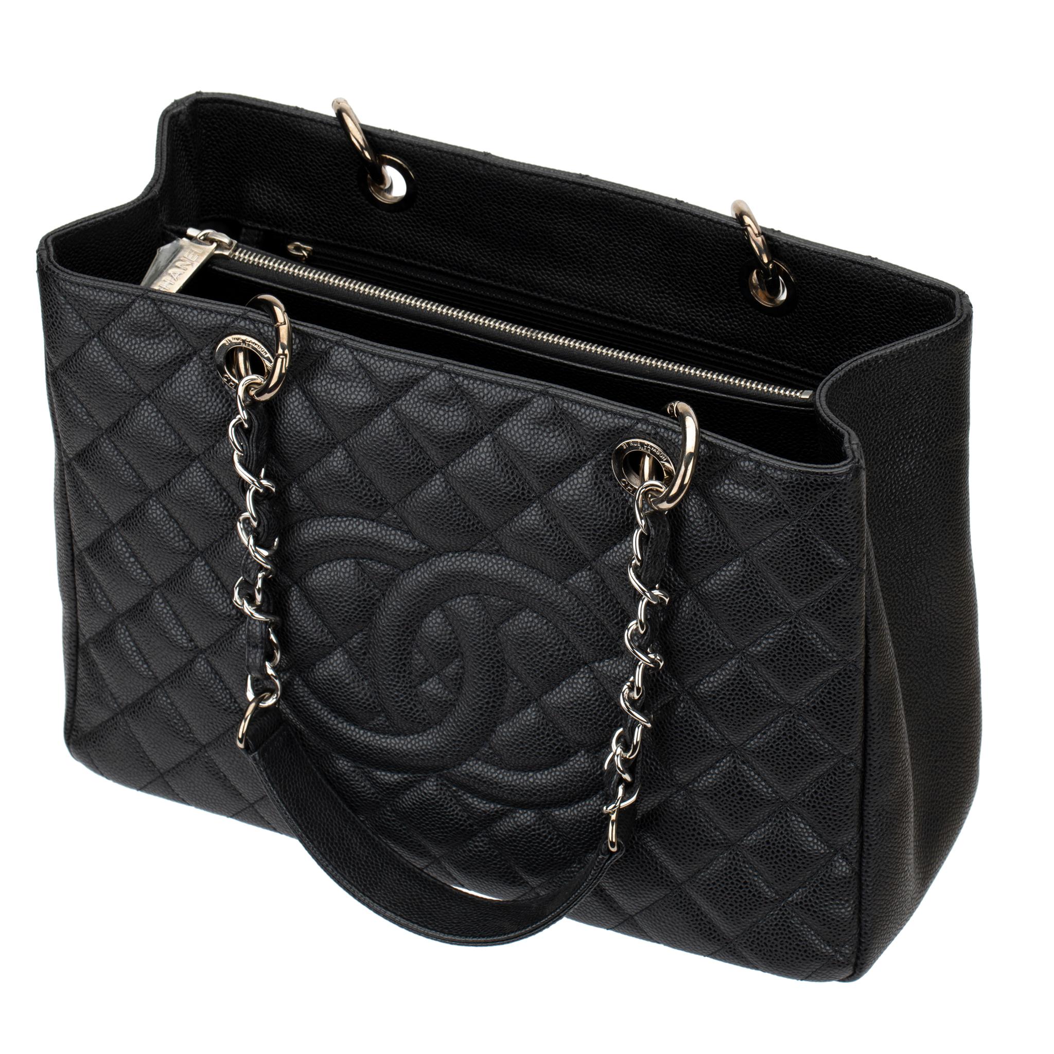 Chanel GST Black Quilted Caviar Leather Silver-Tone Hardware 6