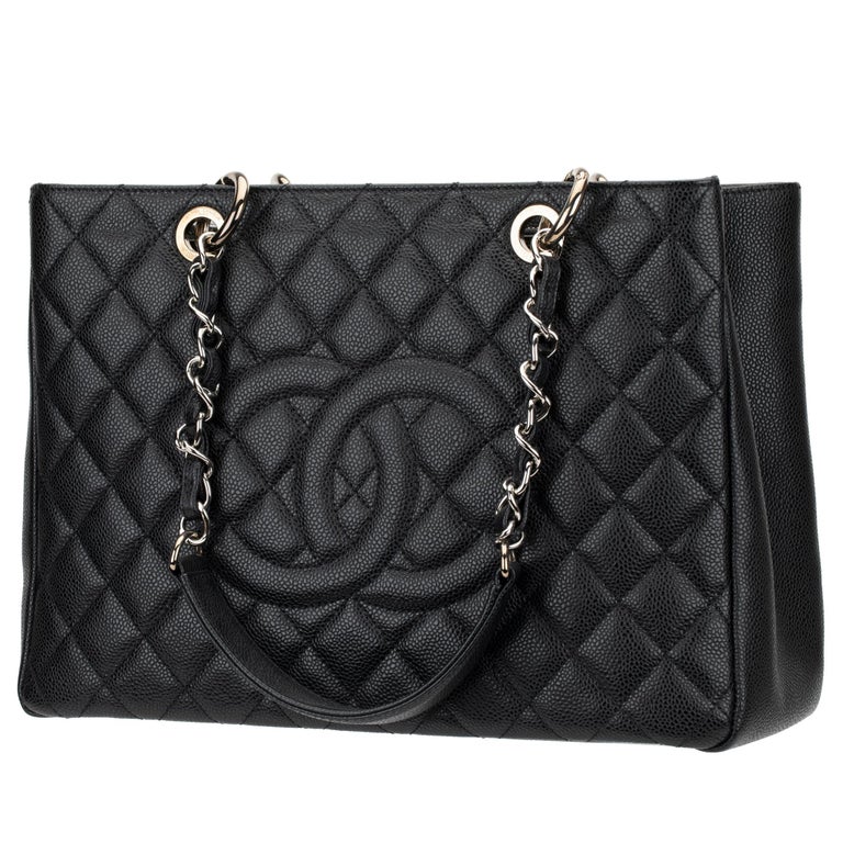 Chanel GST Black Quilted Caviar Leather Silver-Tone Hardware at