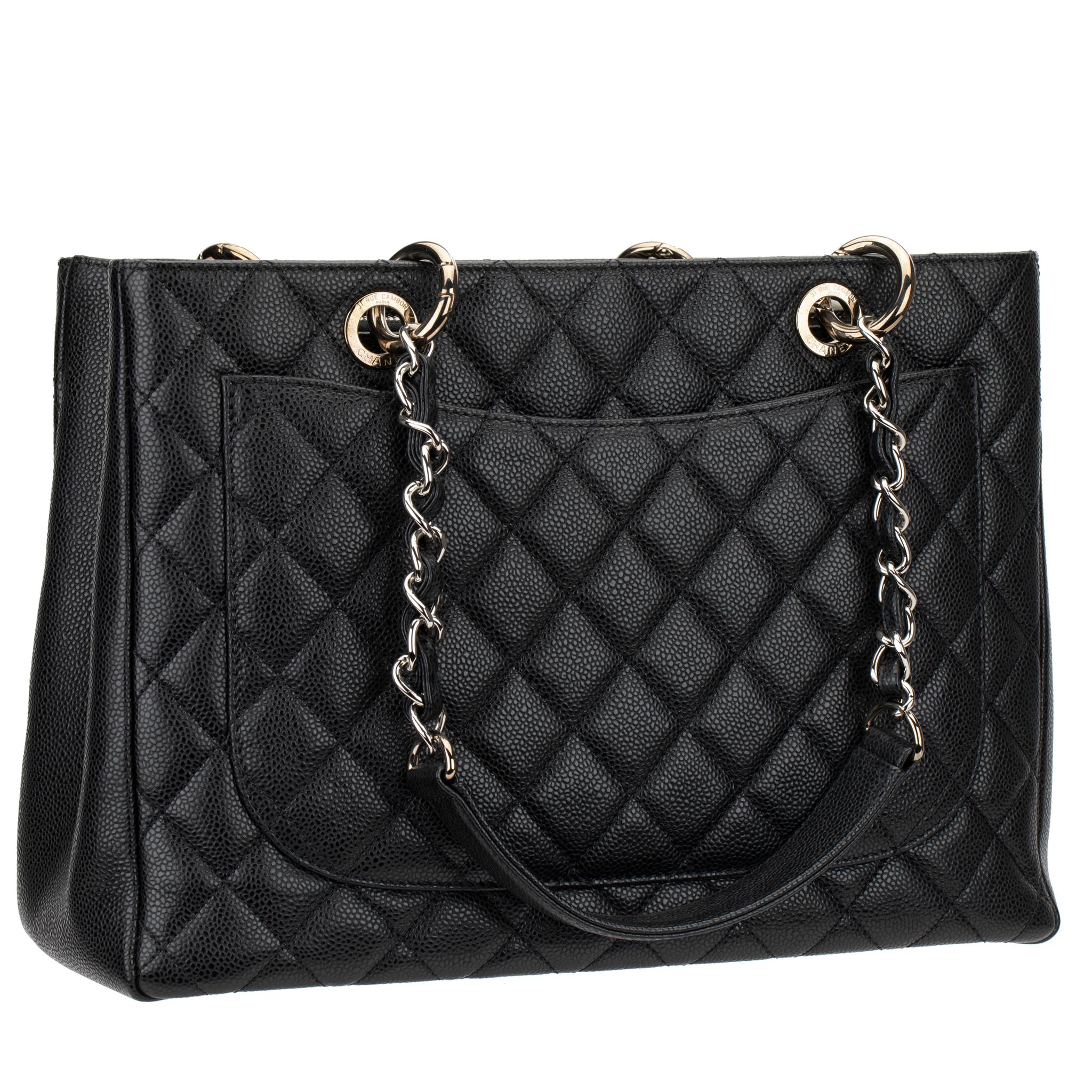 Chanel GST Black Quilted Caviar Leather Silver-Tone Hardware In Good Condition In DOUBLE BAY, NSW