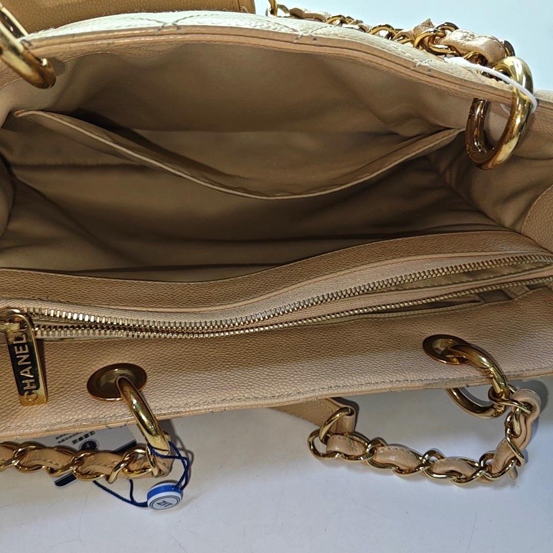 Chanel GST Grand Shopping Tote Beige Caviar Leather GM Gold Hardware For Sale 1