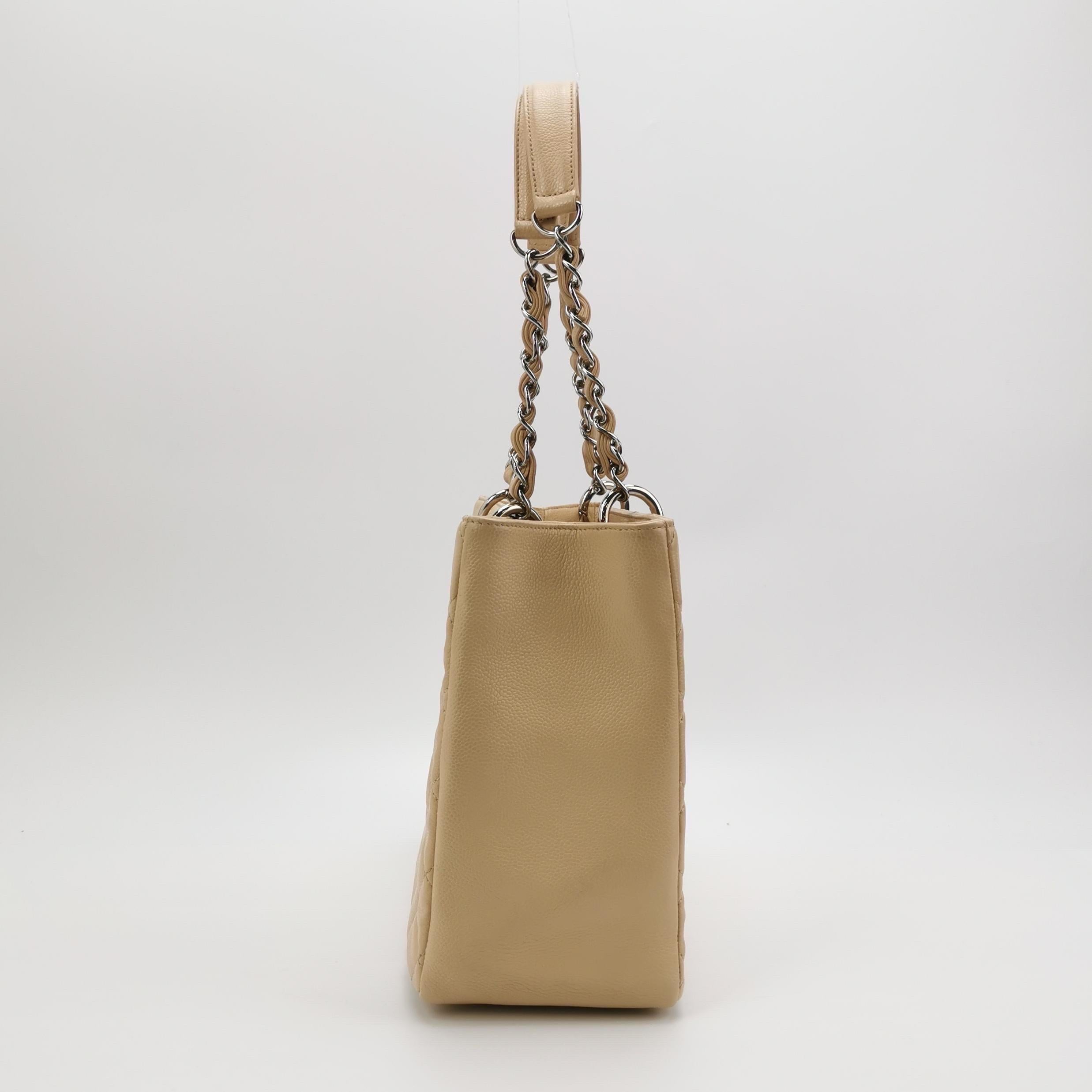 Women's Chanel GST Grand Shopping Tote Beige Caviar Leather PM 2009-2010 For Sale