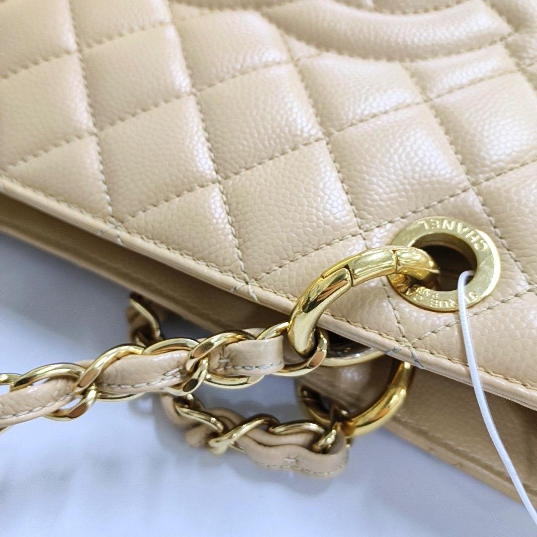 Chanel GST Grand Shopping Tote Beige Caviar Leather PM Gold Hardware For Sale 8