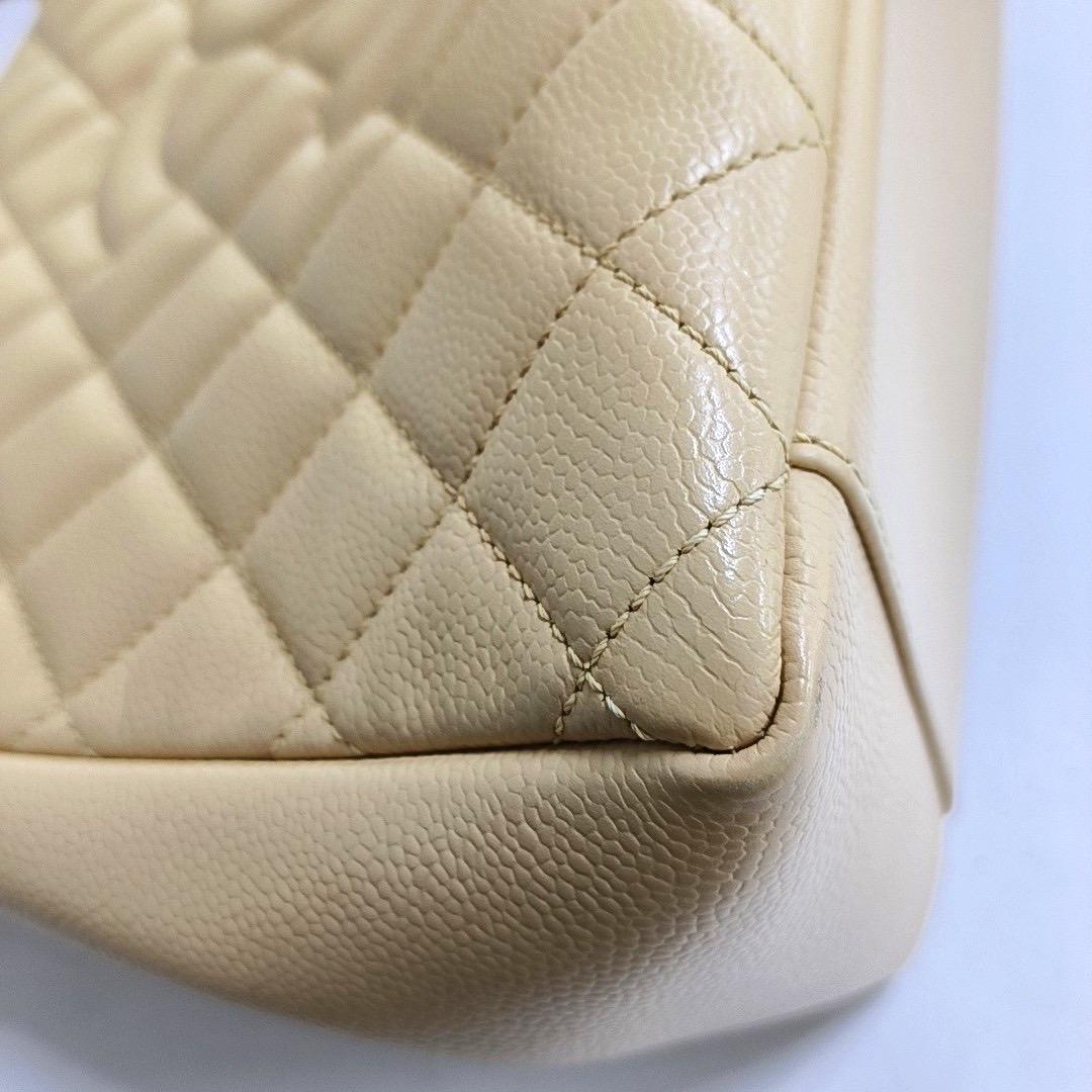 Chanel GST Grand Shopping Tote Beige Caviar Leather PM Gold Hardware For Sale 3