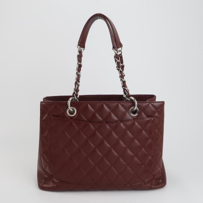 Chanel GST Grand Shopping Tote Piel Caviar Borgoña Herrajes Plateados GM en venta 6