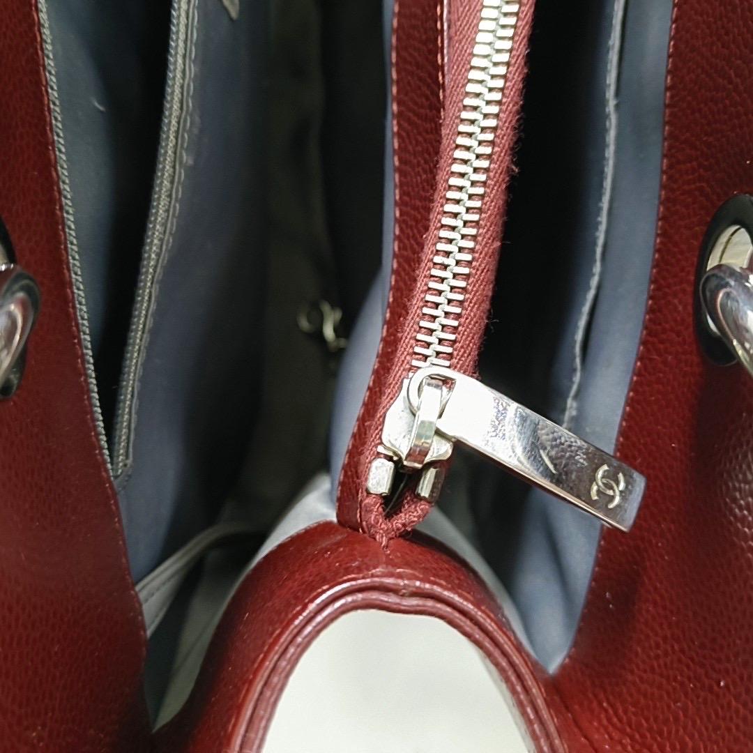 Chanel GST Grand Shopping Tote Borgogna Caviale Pelle GM Hardware Argento in vendita 6