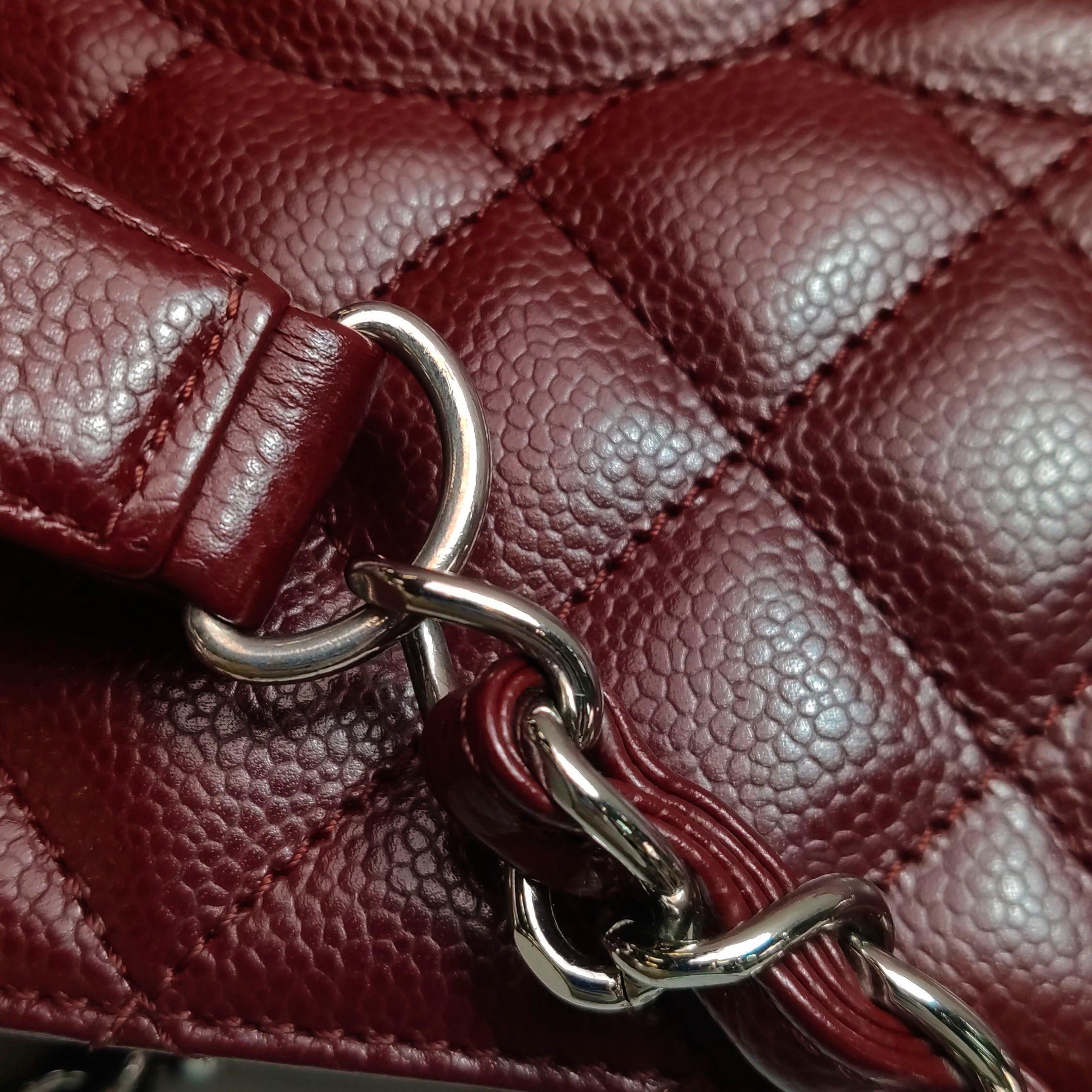 Chanel GST Grand Shopping Tote Piel Caviar Borgoña Herrajes Plateados GM en venta 6