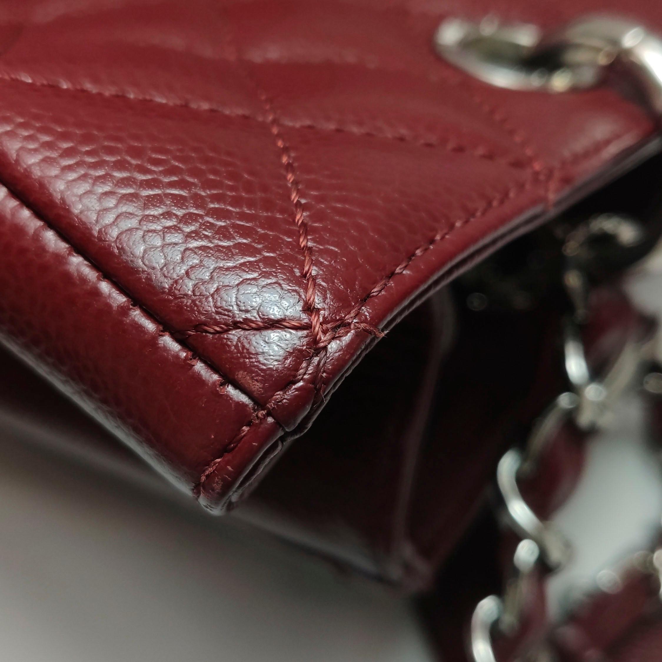 Chanel GST Grand Shopping Tote Piel Caviar Borgoña Herrajes Plateados GM en venta 11