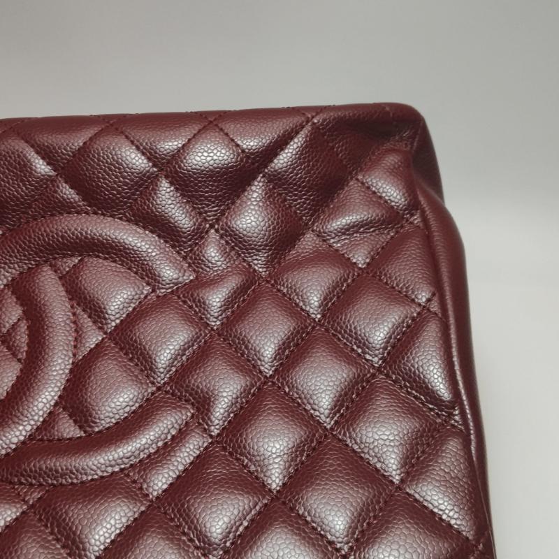 Chanel GST Grand Shopping Tote Piel Caviar Borgoña Herrajes Plateados GM en venta 2