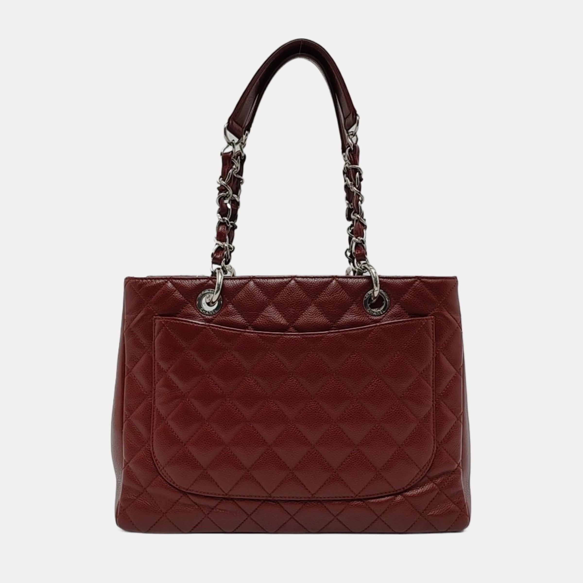 Chanel GST Grand Shopping Tote Borgogna Caviale Pelle GM Hardware Argento in vendita 2