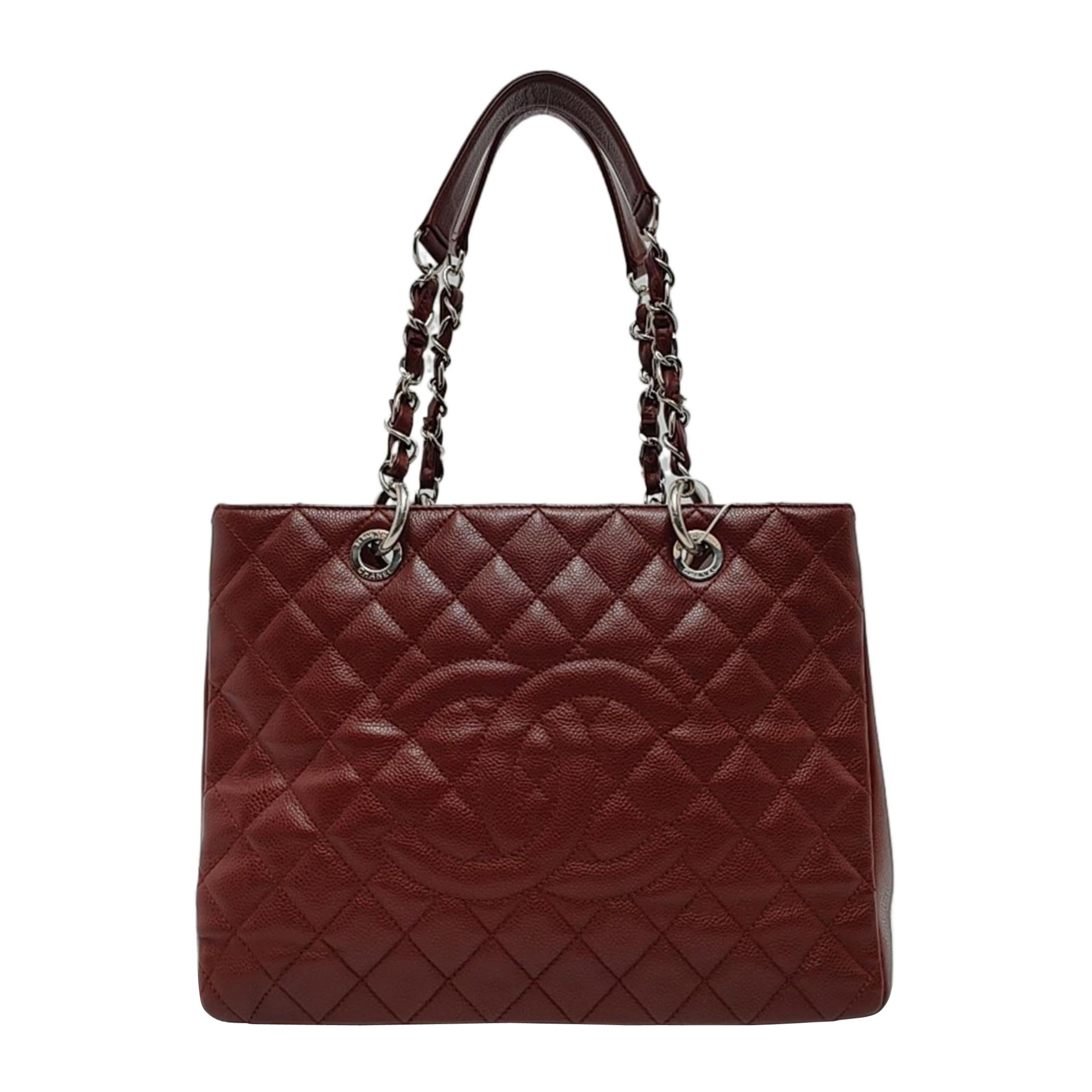 Chanel GST Grand Shopping Tote Burgundy Caviar Leather GM Silver Hardware